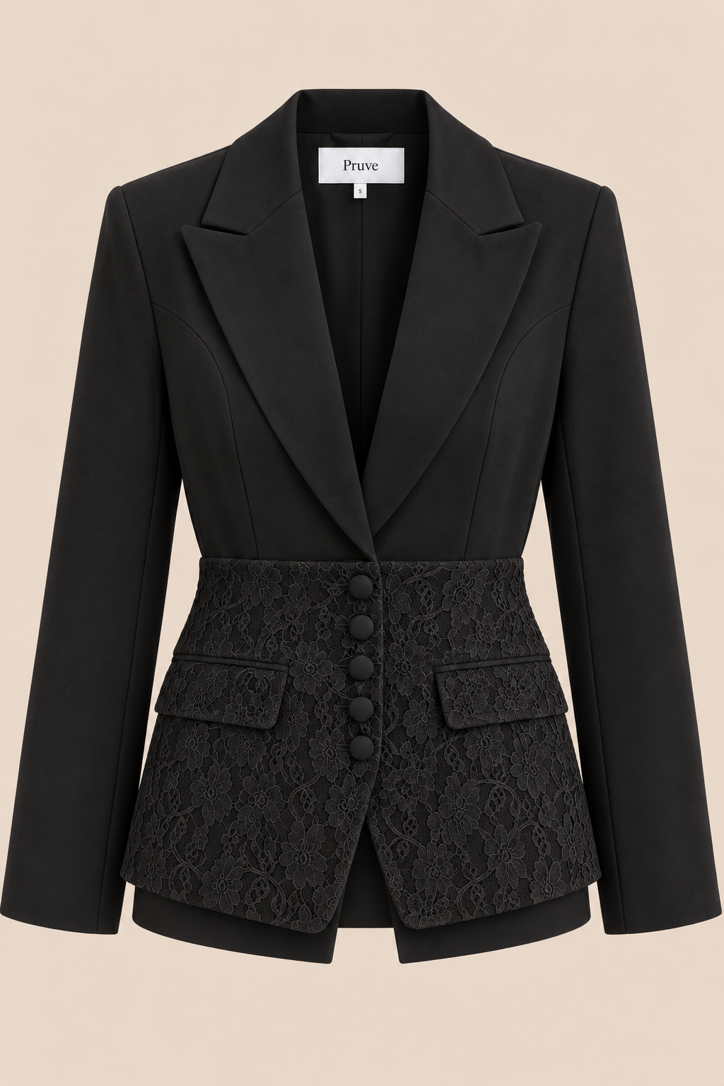 Lace detail blazer black