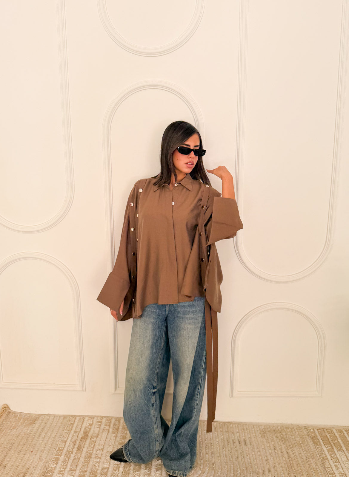 Fringed oversized shirt brown
