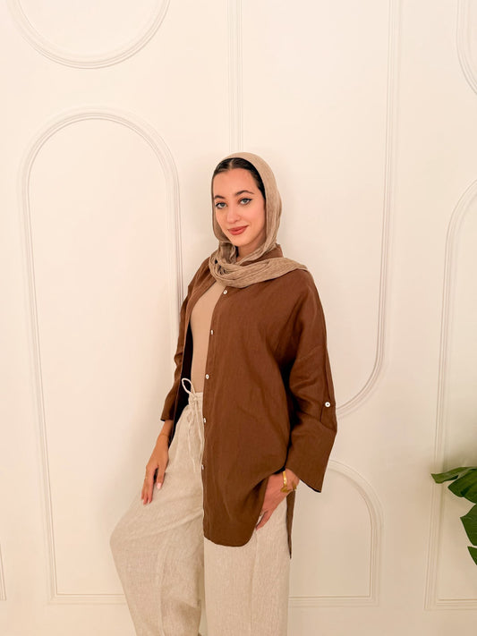 Pure linen shirt brown