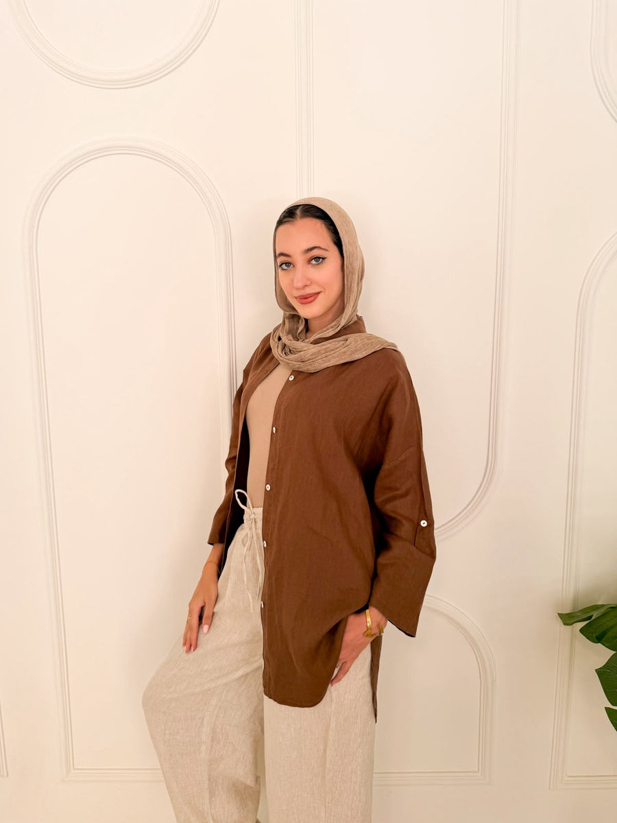 Pure linen shirt brown
