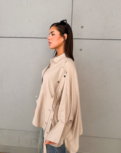 Fringed oversized shirt beige