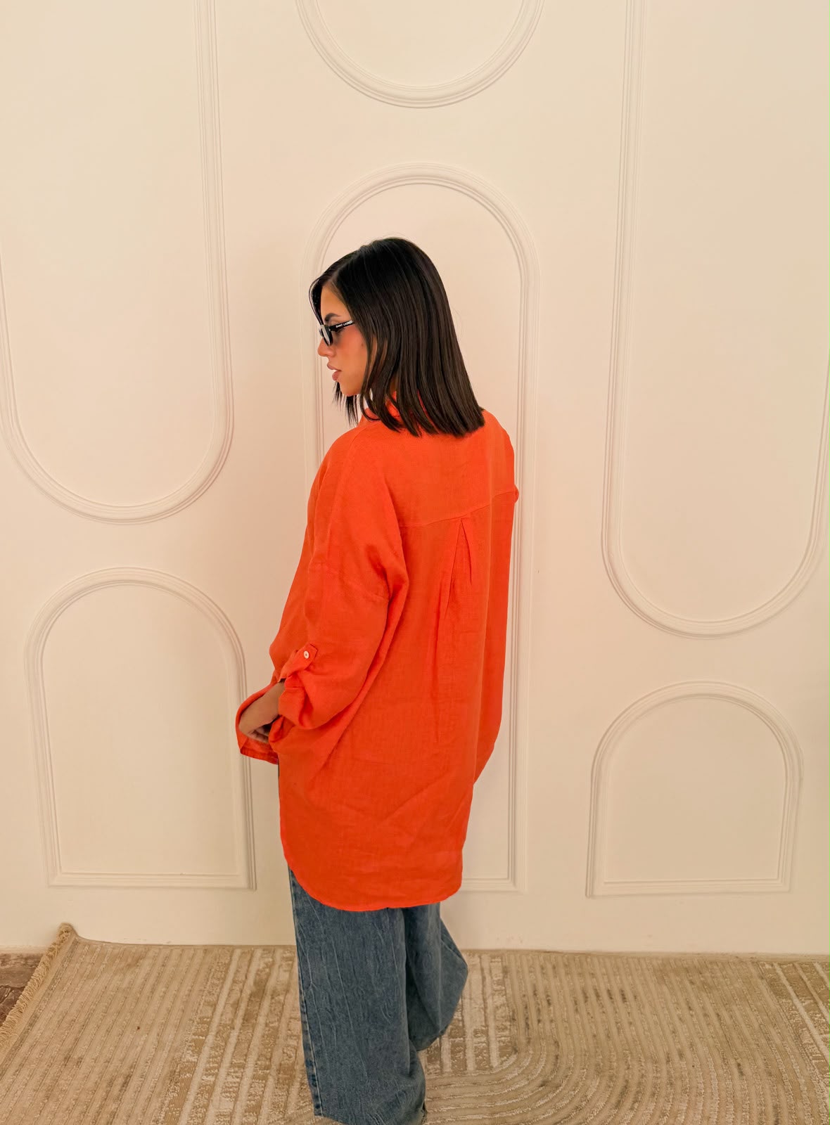 Pure linen shirt orange