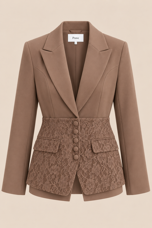 Lace detail blazer mocha