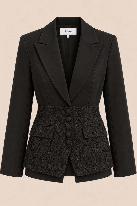 Lace detail blazer black