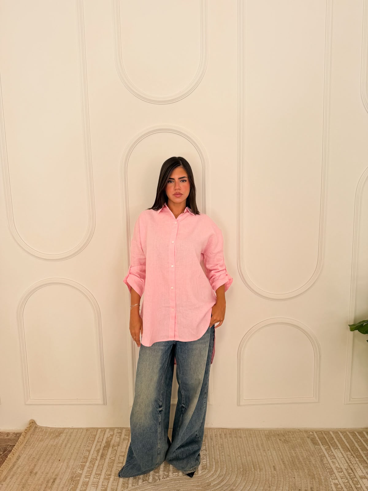 Pure linen shirt pink