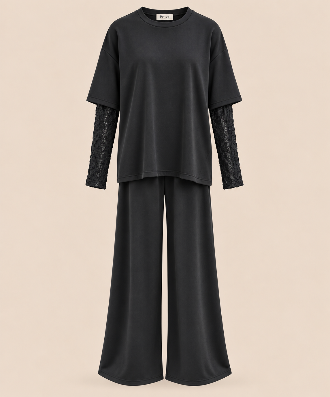 Lace sleeve set black
