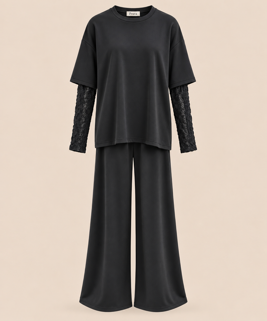 Lace sleeve set black