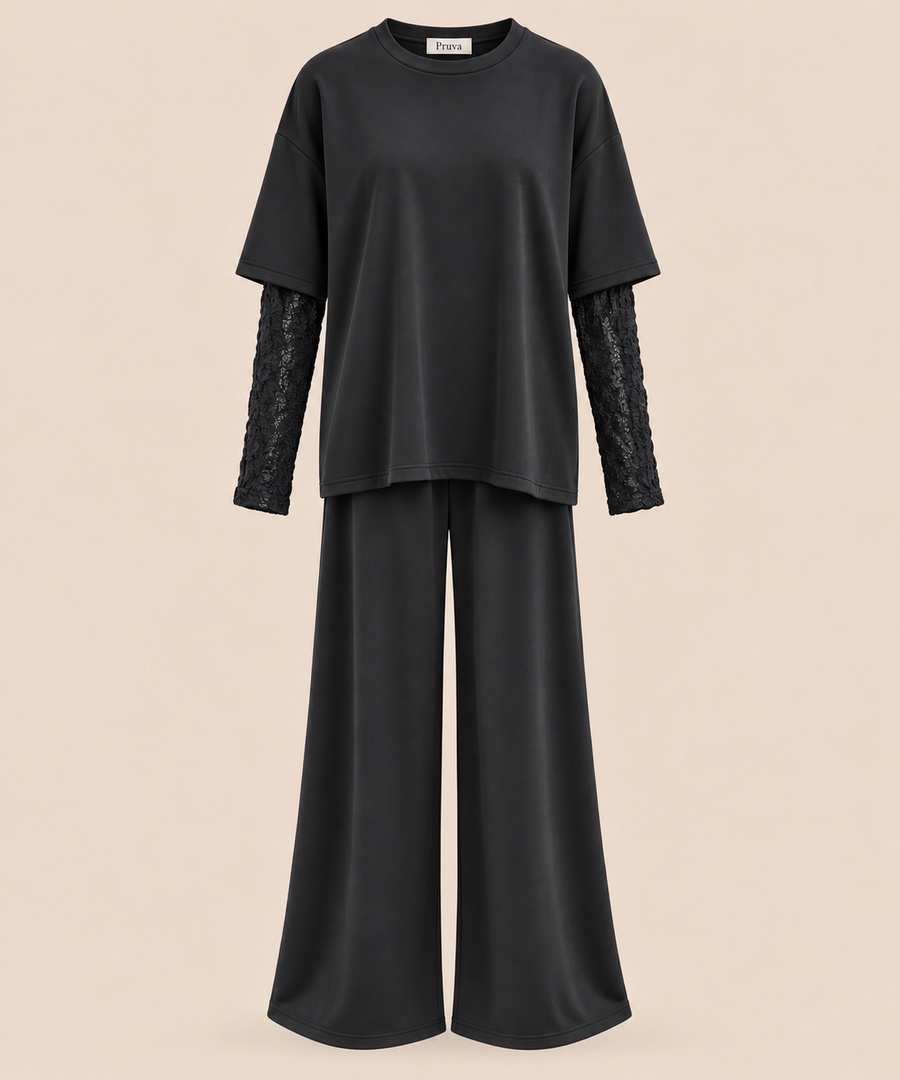 Lace sleeve set black