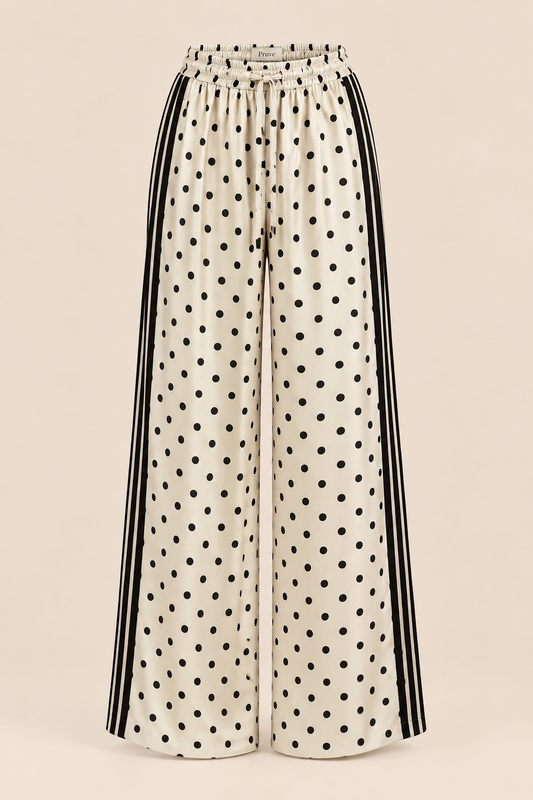 Satin polka dot pants white