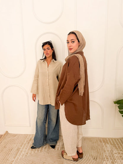 Pure linen shirt brown