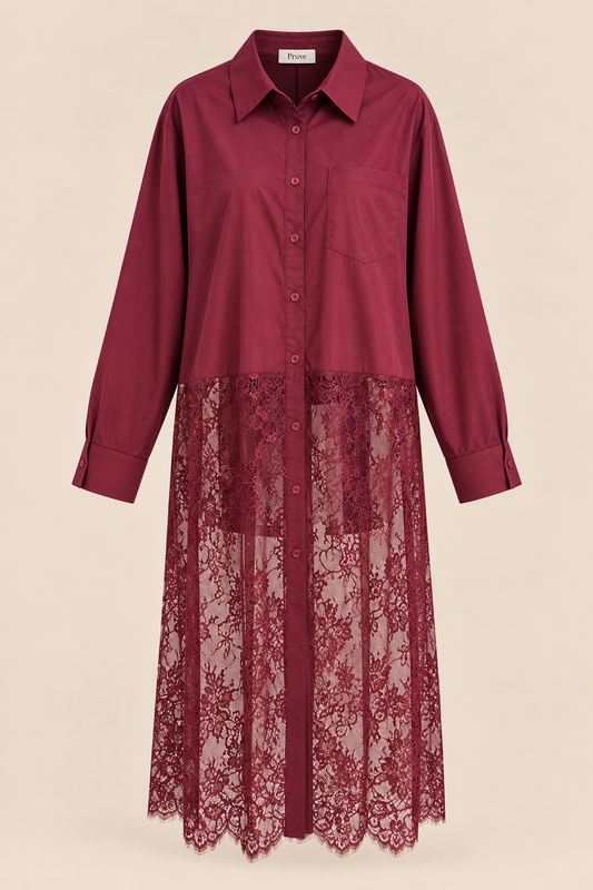 Lace long shirt burgundy