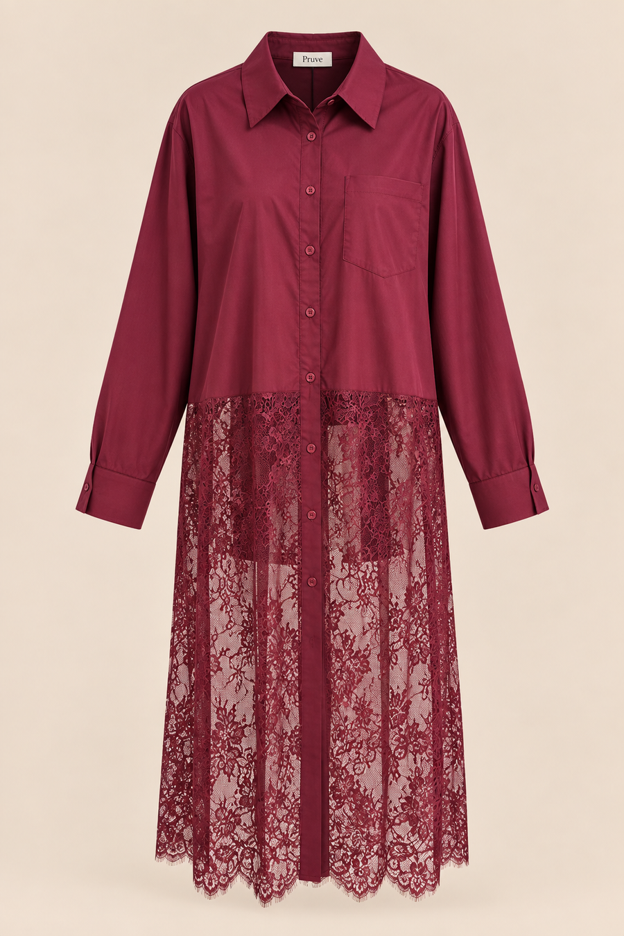 Lace long shirt burgundy