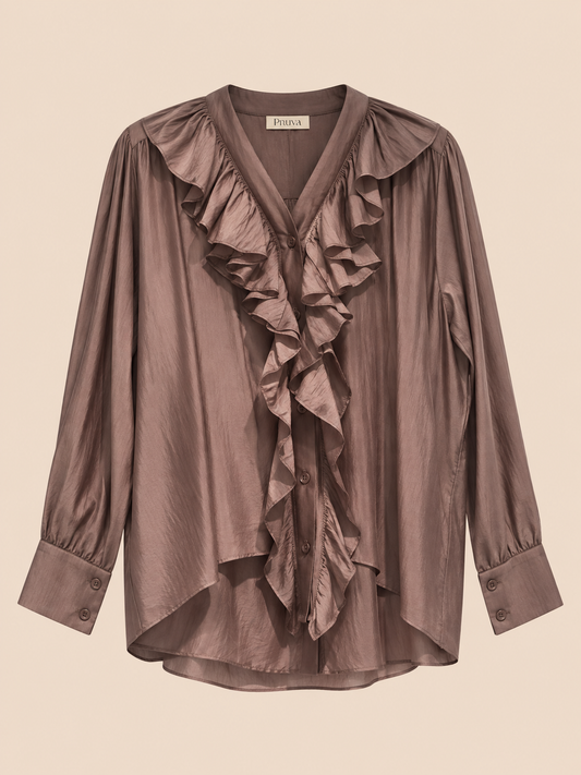 Ruffles blouse brown