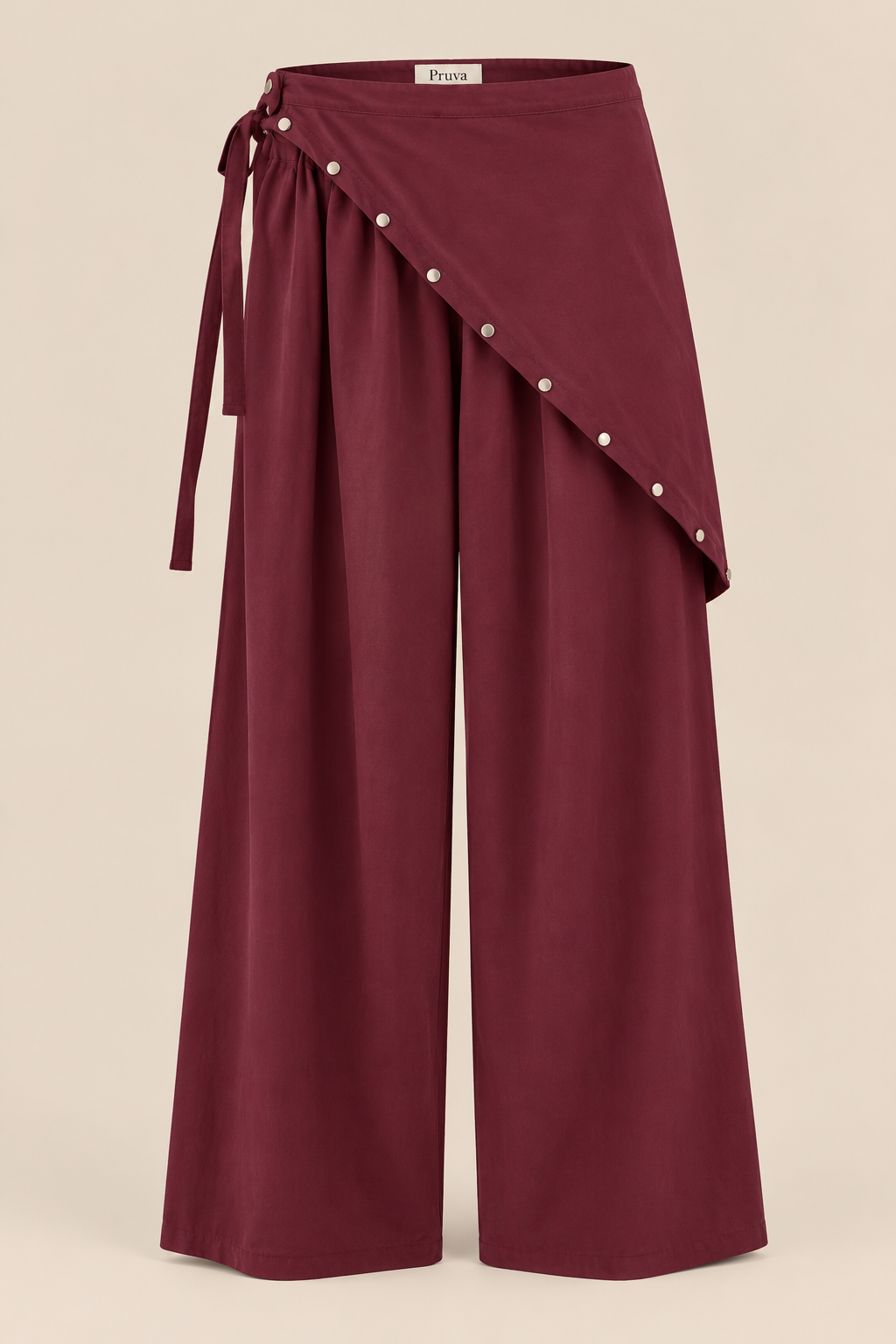 Wrap wide-leg pants burgundy