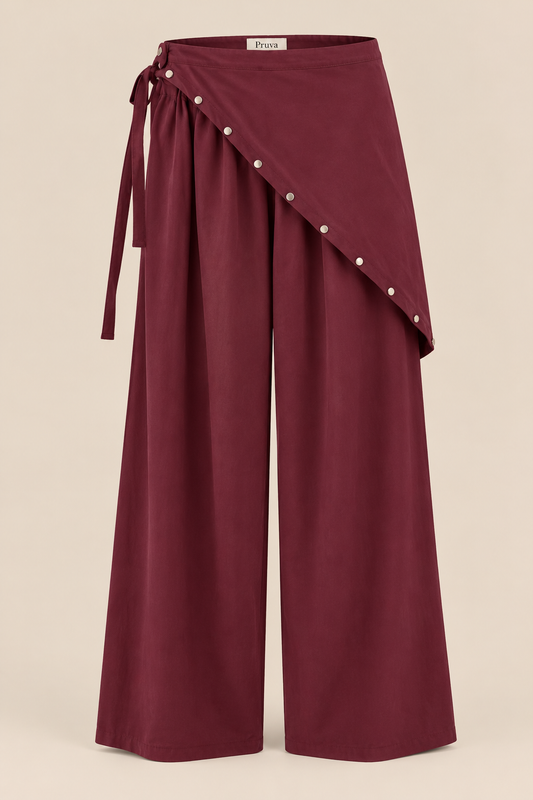 Wrap wide-leg pants burgundy