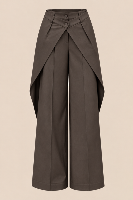 Wrap front wide-leg pants brown