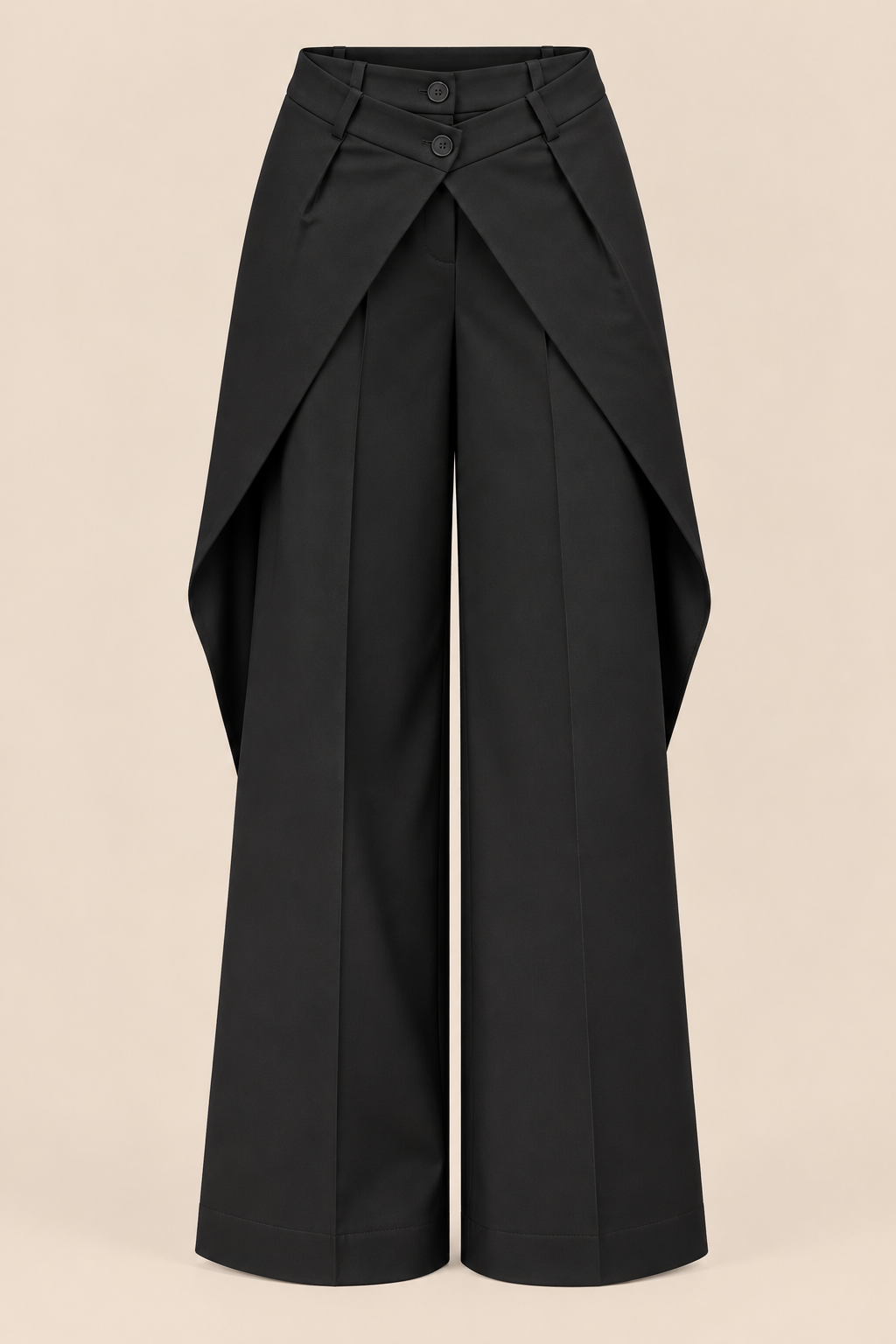 Wrap front wide-leg pants black