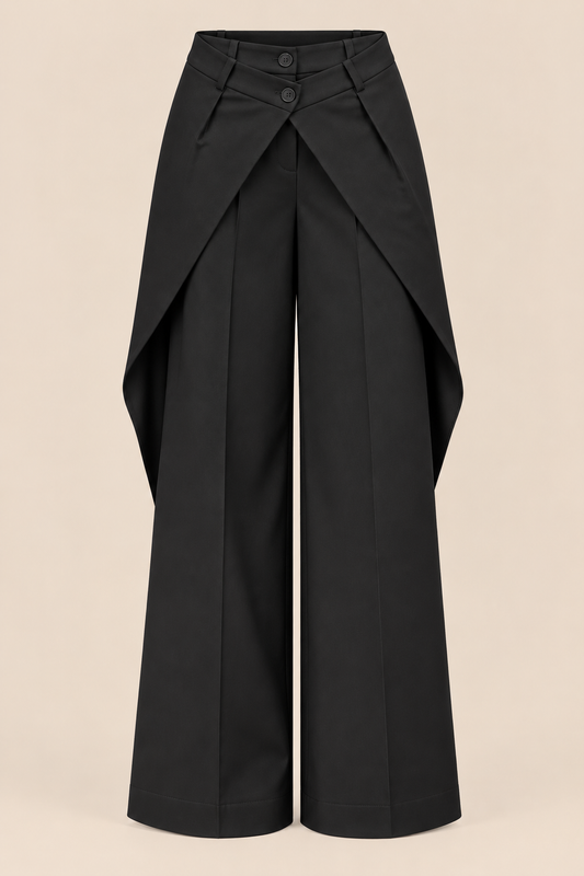 Wrap front wide-leg pants black