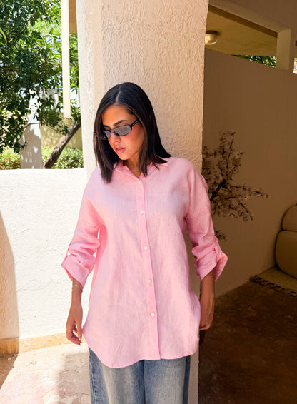 Pure linen shirt pink