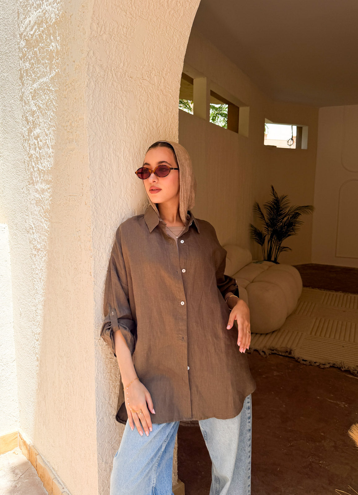 Pure linen shirt olive
