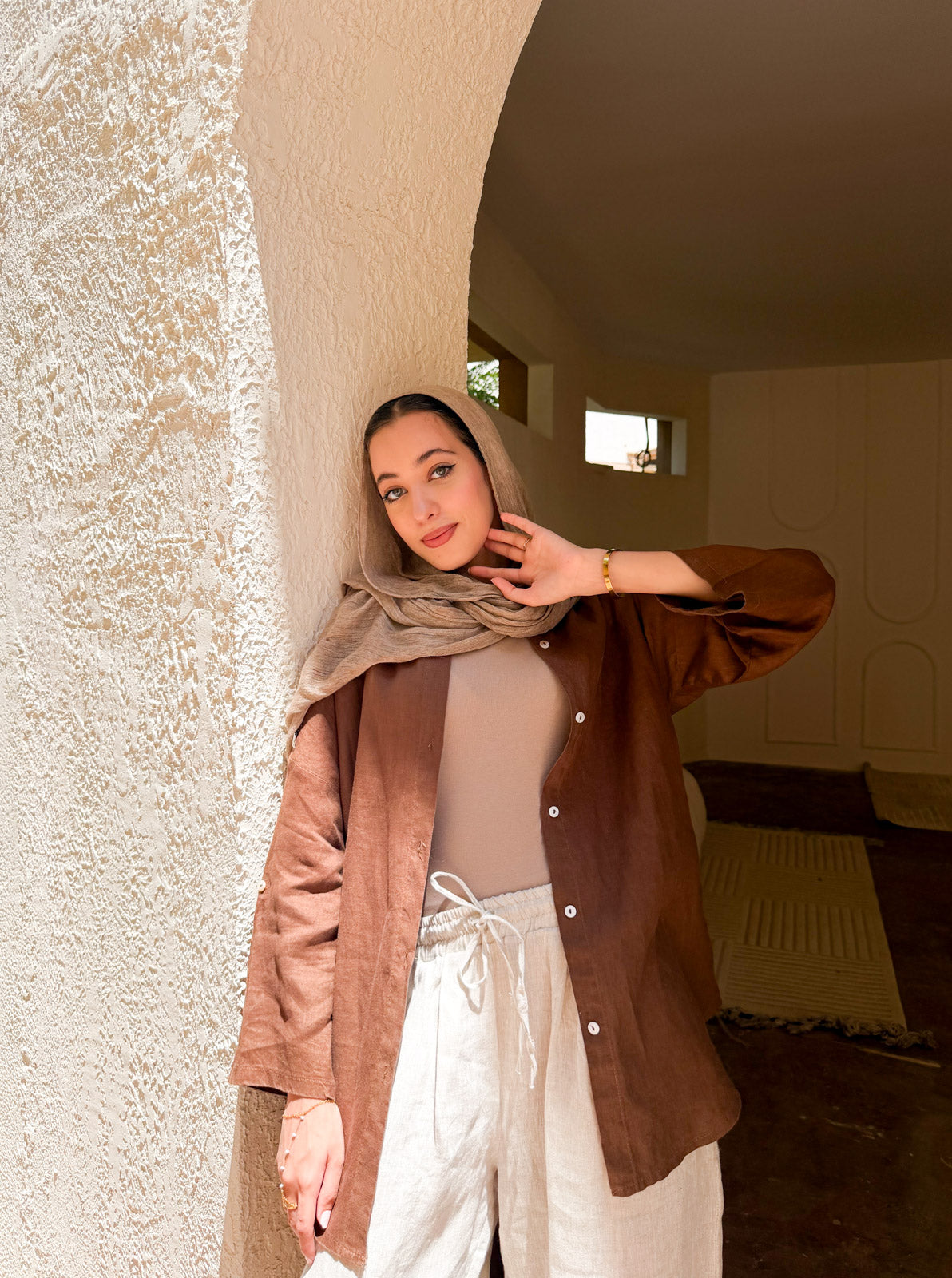 Pure linen shirt brown