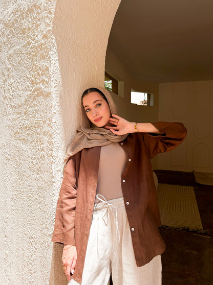 Pure linen shirt brown