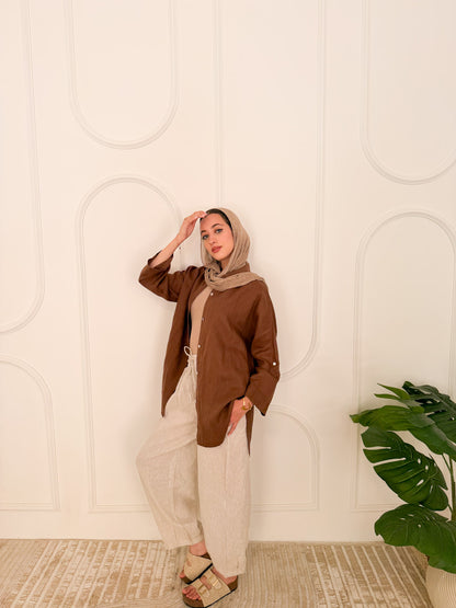 Pure linen shirt brown