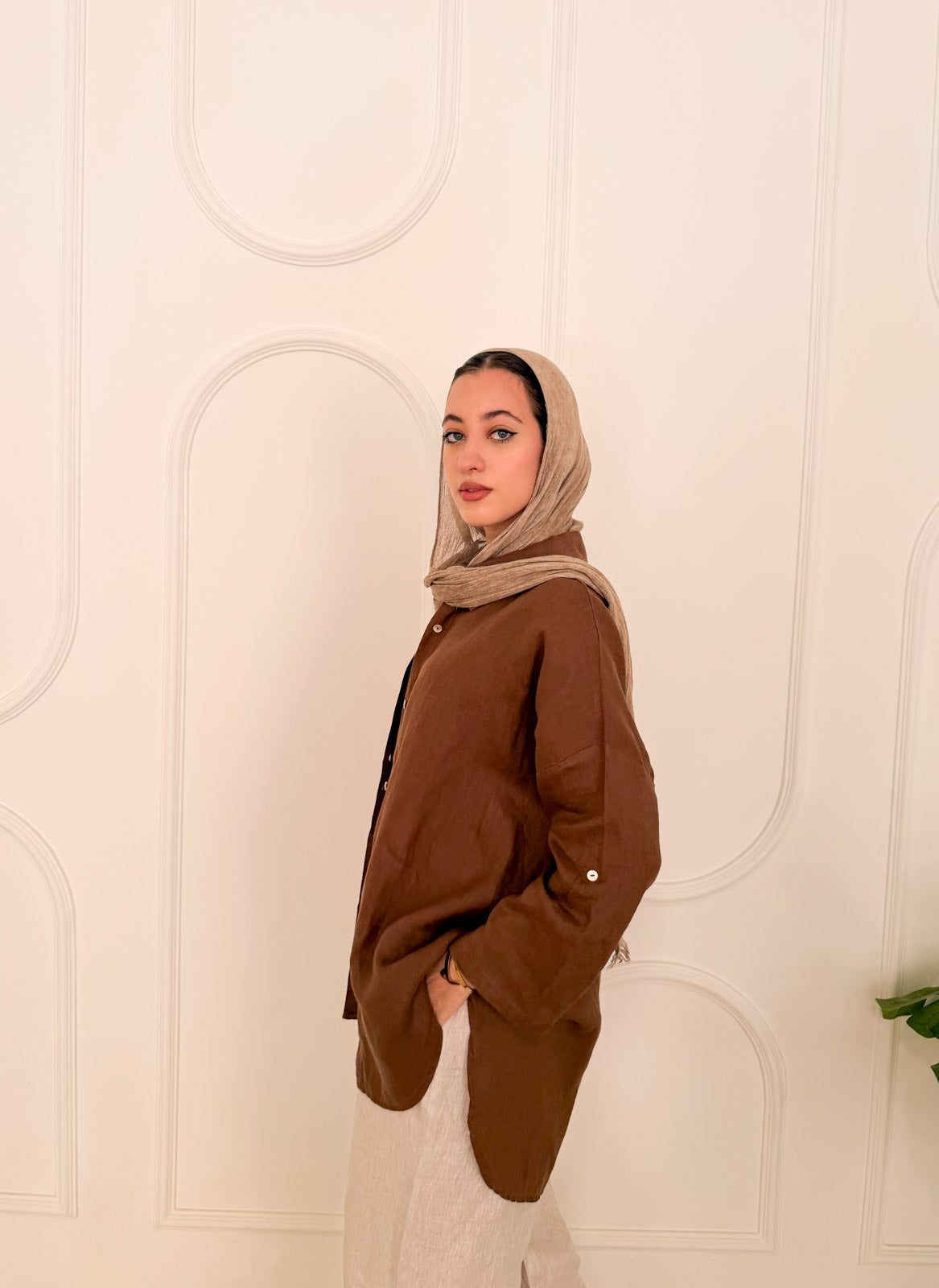 Pure linen shirt brown