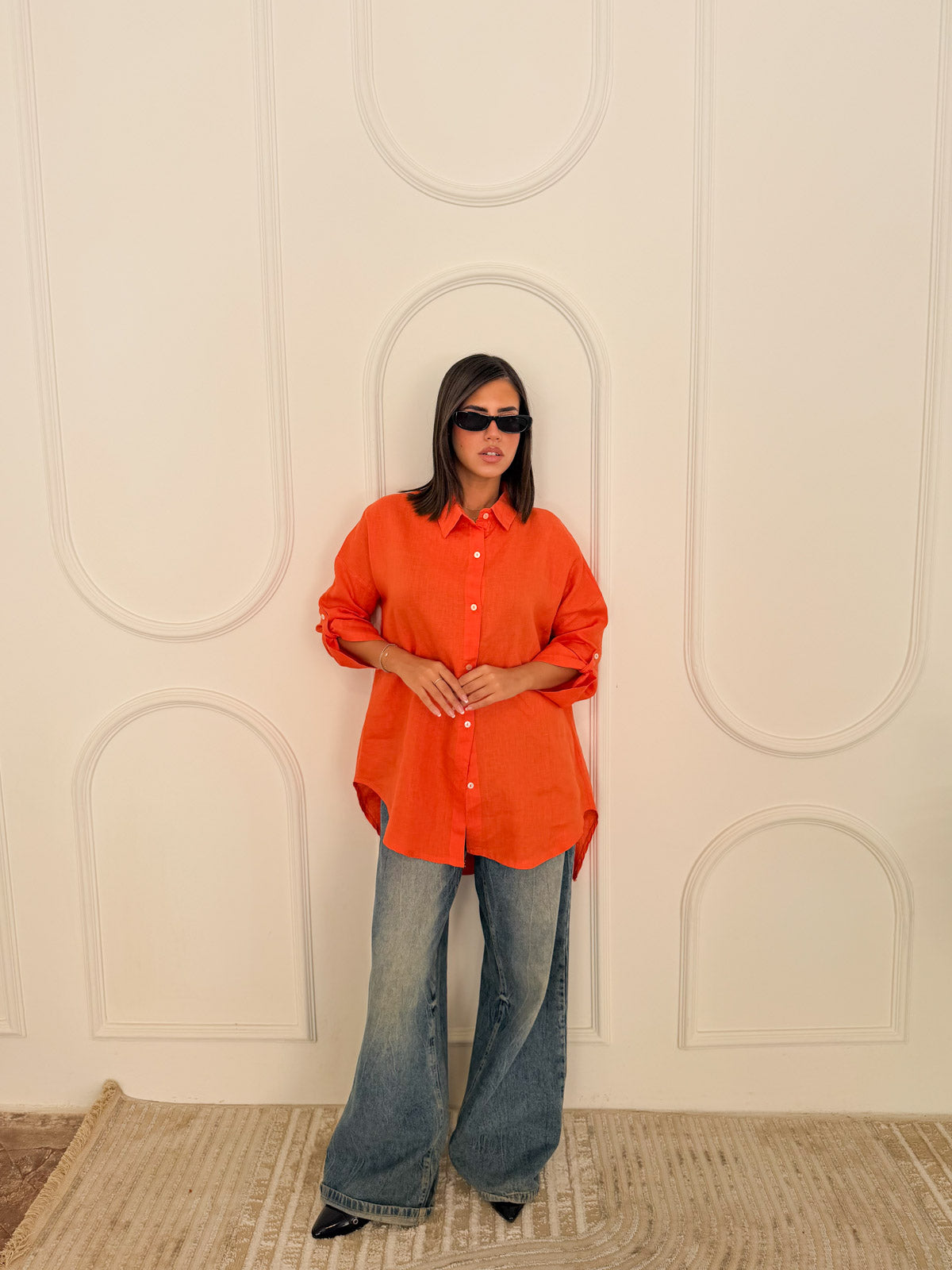 Pure linen shirt orange