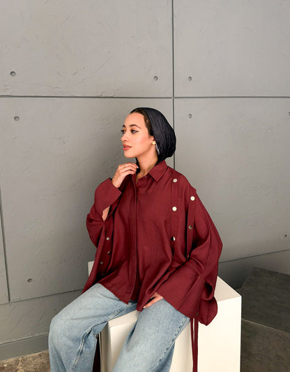 Fringed oversized shirt burgandy