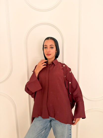Fringed oversized shirt burgandy