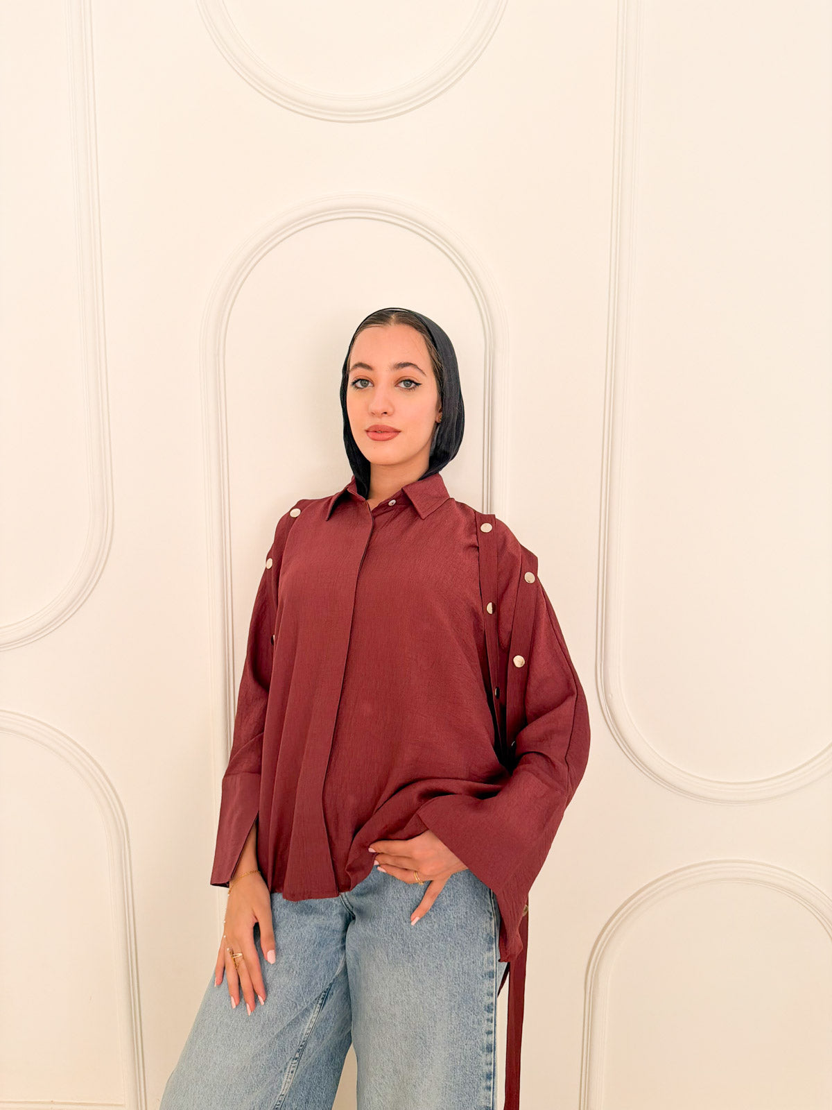 Fringed oversized shirt burgandy