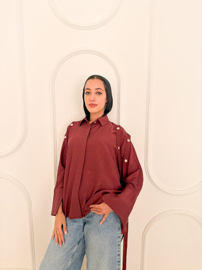 Fringed oversized shirt burgandy