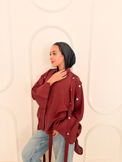Fringed oversized shirt burgandy