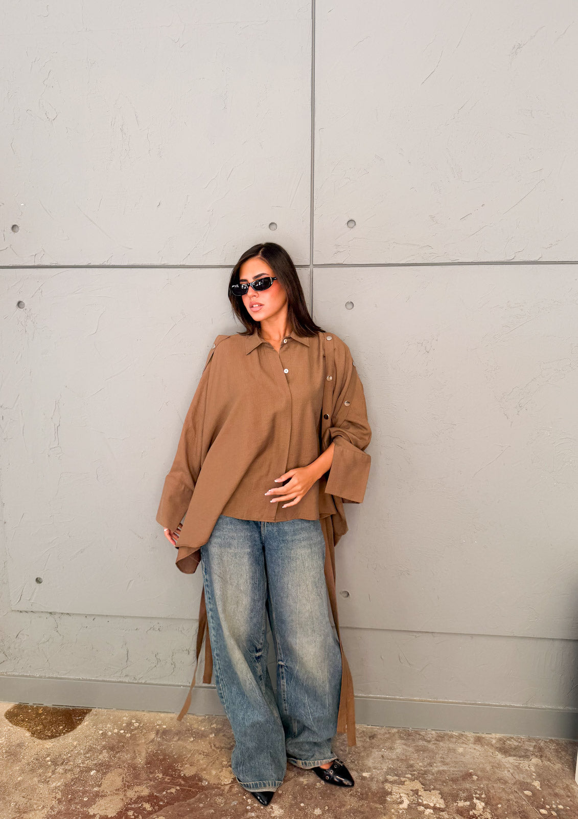 Fringed oversized shirt brown