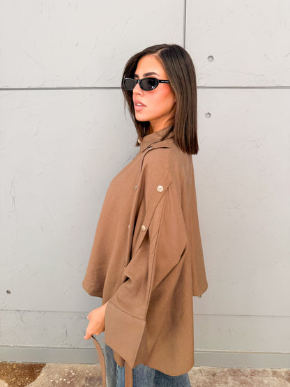 Fringed oversized shirt brown