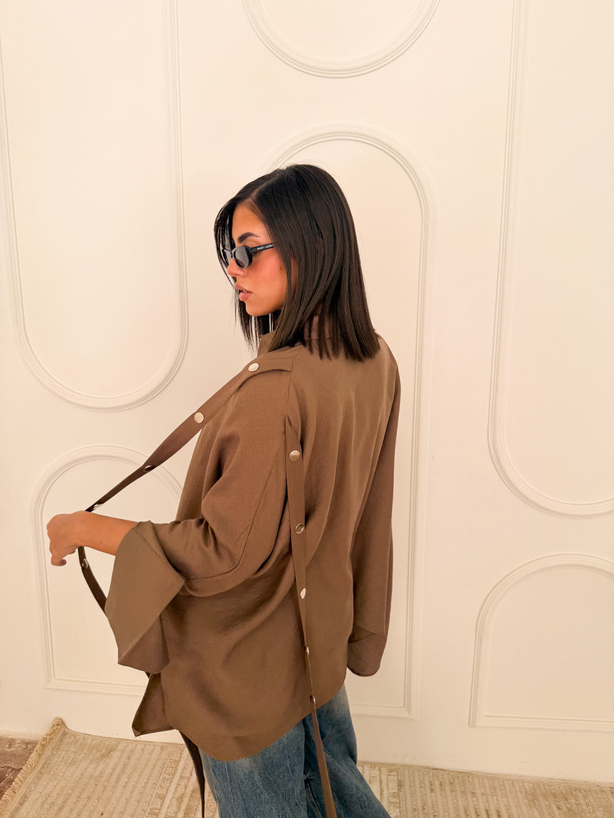 Fringed oversized shirt brown