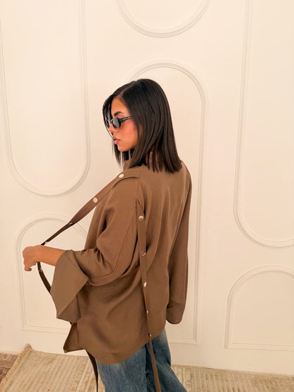 Fringed oversized shirt brown
