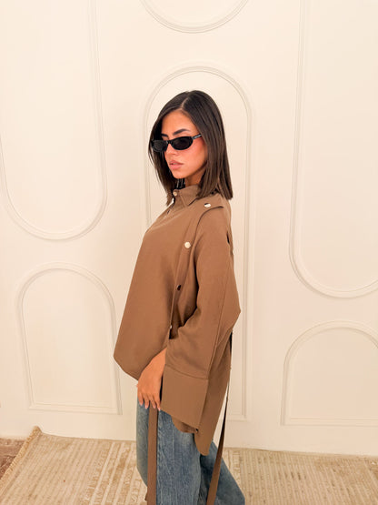 Fringed oversized shirt brown