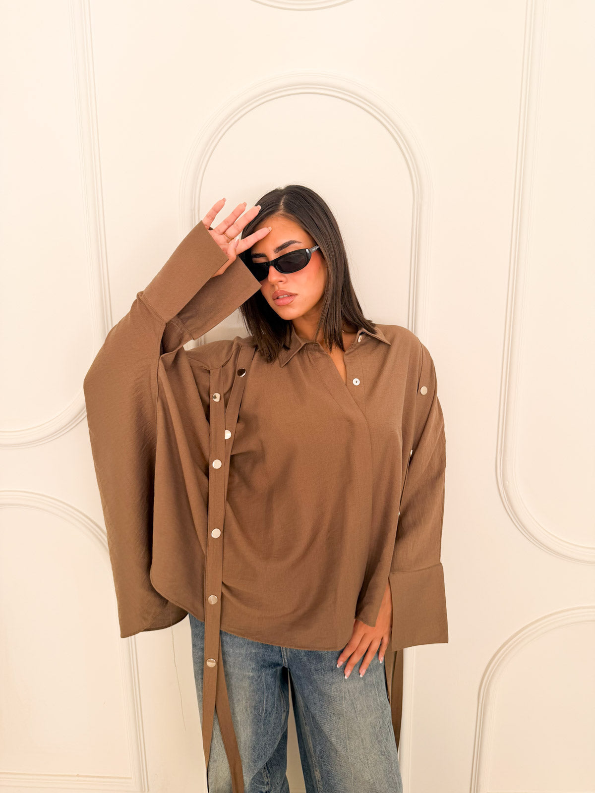 Fringed oversized shirt brown