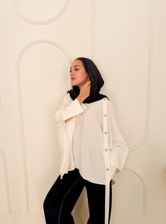 Fringed oversized shirt white