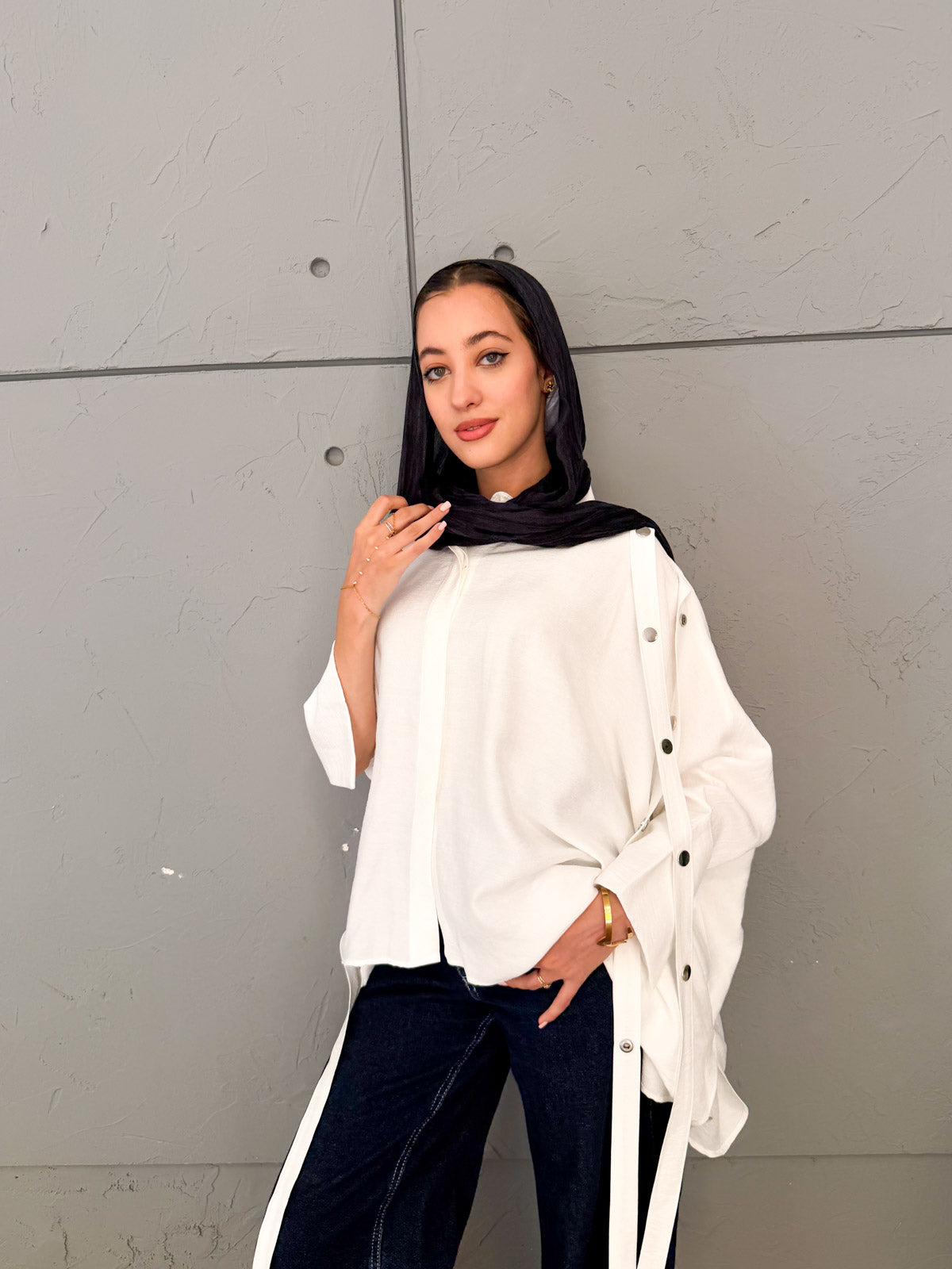 Fringed oversized shirt white