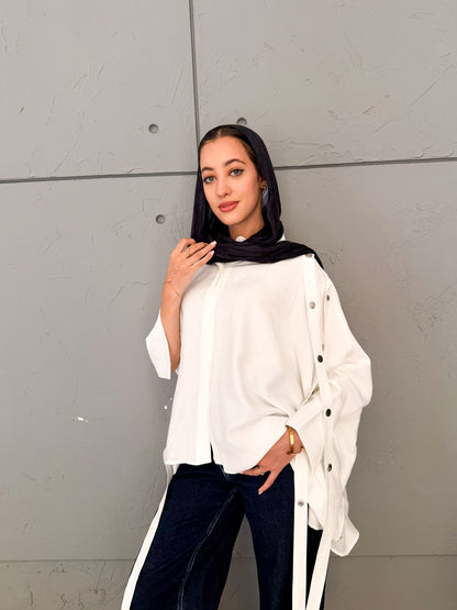 Fringed oversized shirt white