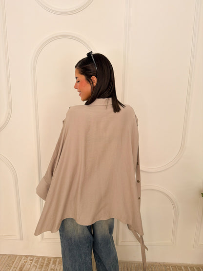 Fringed oversized shirt beige