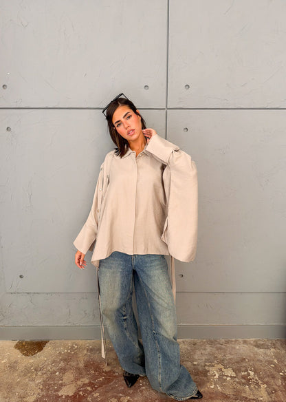 Fringed oversized shirt beige