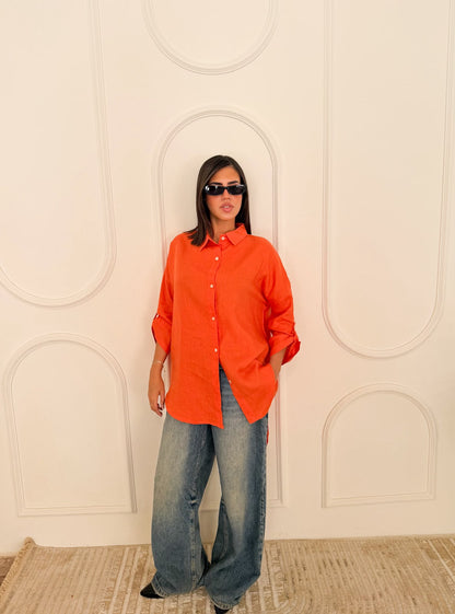 Pure linen shirt orange