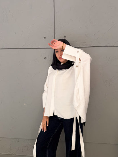 Fringed oversized shirt white
