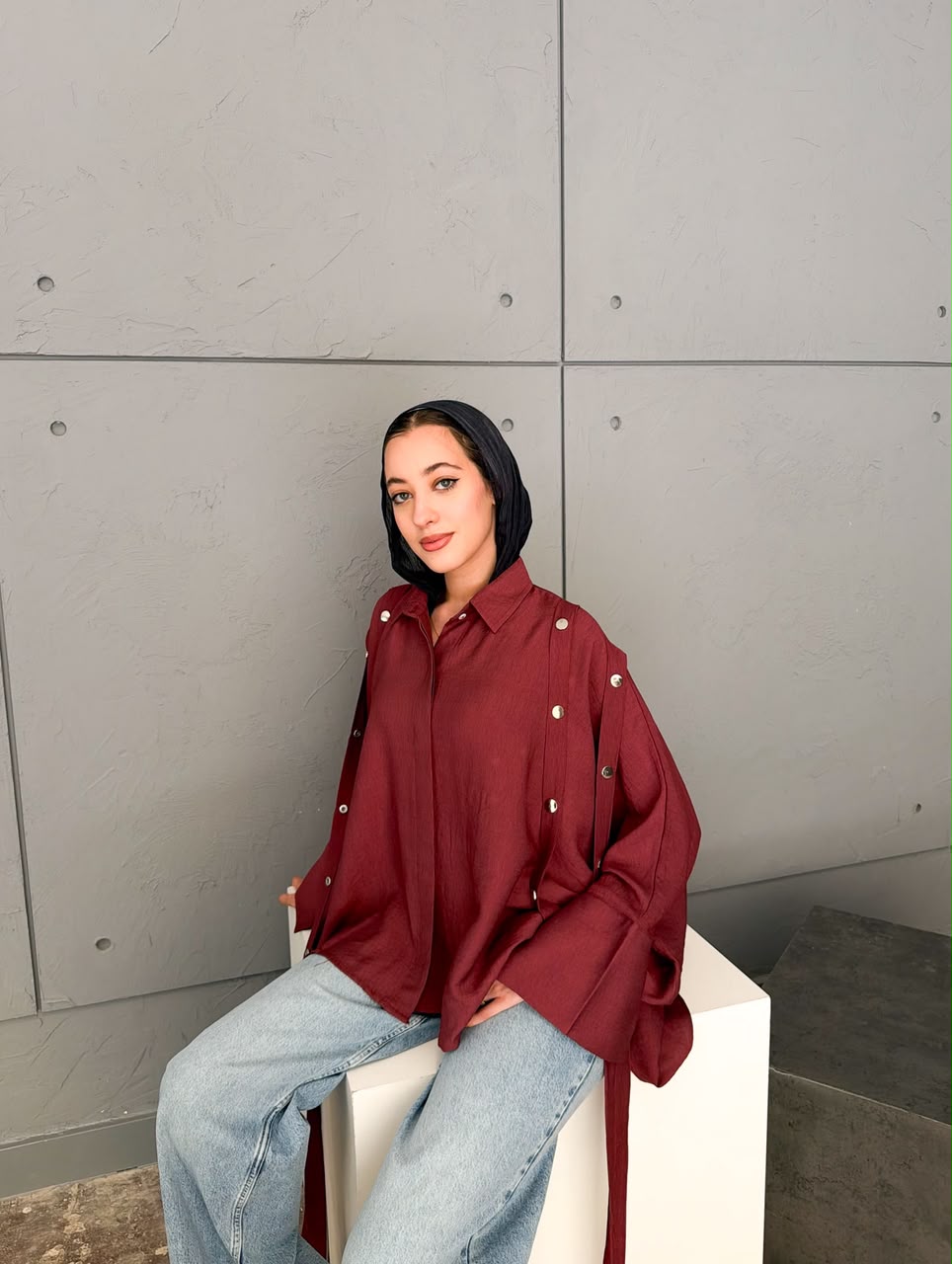Fringed oversized shirt burgandy