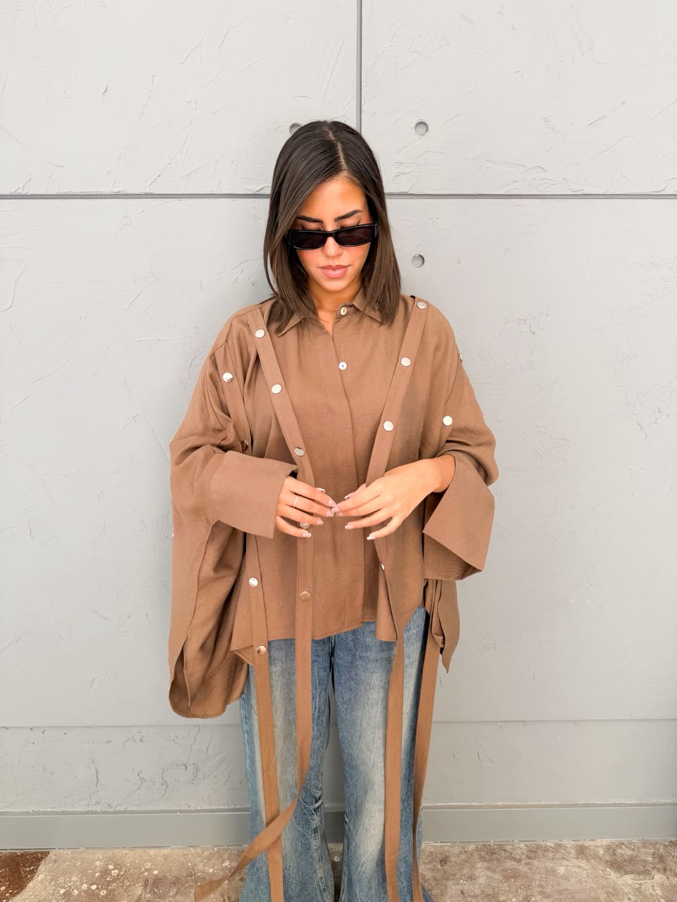 Fringed oversized shirt brown